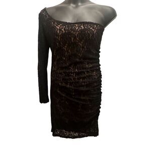 Lovers + Friends Women's Black One-Shoulder Lace Lovesick Dress Size Large